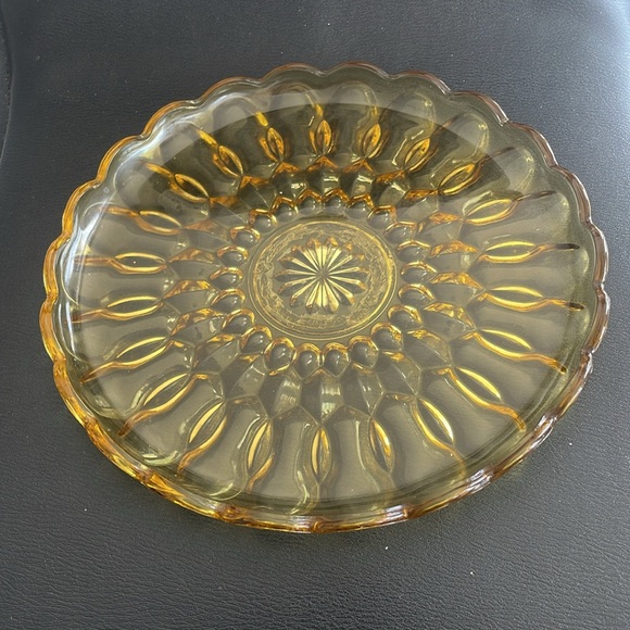 Vintage Amber Glass Cut Serving Tray - Picture 2 of 5